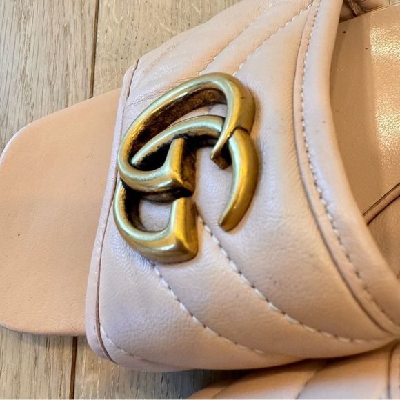 GUCCI 
Nappa Matelasse GG Marmont 55mm Slide Sandals Skin Rose 38 1/2 - Picture 6 of 16